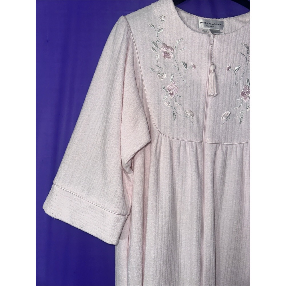 Vintage MISS ELAINE Classics Nightgown  Long Pink Long Sleeve Embroidered Large - Picture 5 of 13